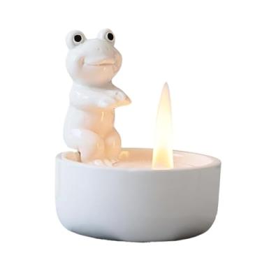 Imagem de Castiçal de sapo de cerâmica, porta-velas | Decoração de castiçal de mesa de cerâmica sapo,Suporte de vela perfumado de atmosfera quente para estante, balcão de cozinha, armário, mesa de cabe
