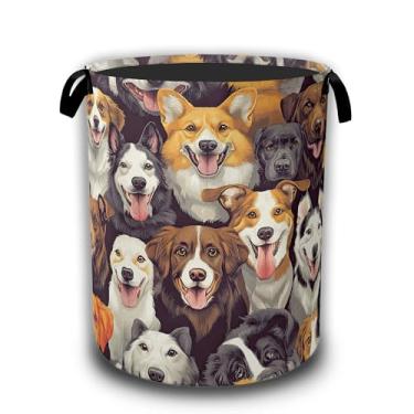 Imagem de Cesto de lavanderia, cestas de roupa dobráveis para cães fofos, tecido Oxford impermeável com alças, organizador de brinquedos para banheiro/berçário/quarto, 40,6 x 52,8 cm