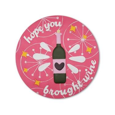 Imagem de Happy Cow Pedras decorativas de jardim com ferragens para pendurar – Pedras de cimento ao ar livre para decoração de caminho ou parede interna - Espero que você tenha trazido vinho