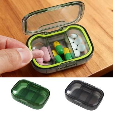 Imagem de Caixa organizadora de comprimidos transparente portátil para viagem, estojo compacto para comprimidos para armazenamento diário de vitaminas, 2 peças (preto, verde)