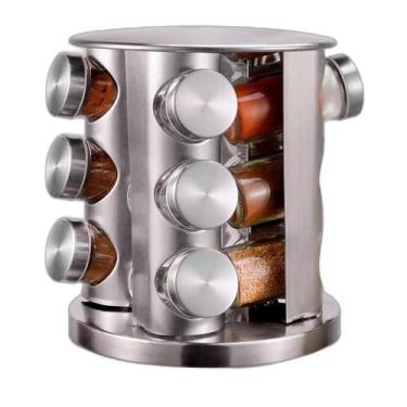 Imagem de Porta Condimentos Giratório Vidro Tampa Inox Organizar - Bellator