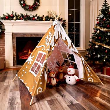 Imagem de Wesnoy Christmas Gingerbread House Play Tent for Indoor Outdoor Playhouse Christmas Decorations Foldable 5 Sides Tent with Carry Bag for Party Xmas Holiday, 47 x 47 x 55 Inch