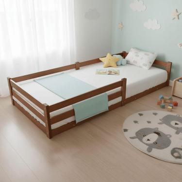Imagem de Cama Solteiro Infantil Montessoriana 100% Madeira Com Proteção Lateral Atraente