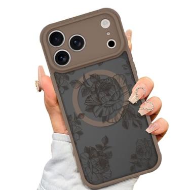 Imagem de AIGOMARA Capa feita para iPhone 17 Pro [compatível com MagSafe] Design de estampa floral de flor marrom para mulheres e meninas, amortecedor de TPU macio, parte traseira rígida de policarbonato