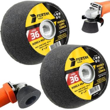 Imagem de Rebolo Copo Cônico 100X50 Grão 36 Desbaste Lixa 02 Un - Fertak