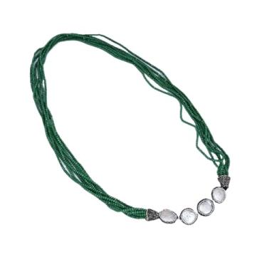 Imagem de OROAOBOMT Joias 94 cm 7 fios cristal verde pavê moeda branca keshi colar de pérolas