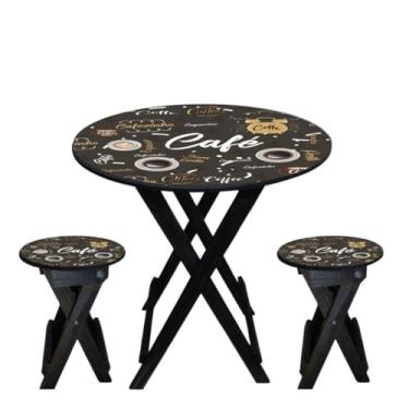 Imagem de Conjunto Mesa C/ 2 Banquetas de Madeira Decoração Area de Churrasco Jantar (Adesivo Coffee)