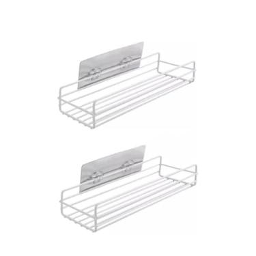 Imagem de Kit 2 Prateleiras Suporte Com Alto Adesivos Para Parede Banheiro Cozinha Shampoo E Sabonete Prateleira de Panheiro(A-Branco-Kit2)