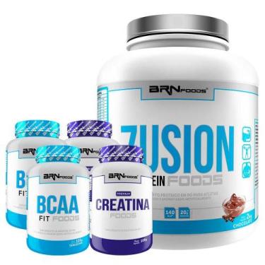 Imagem de Kit Fusion Protein 2Kg+ 2 Bcaa 100G+ 2 Creatina 100G - Brn Foods