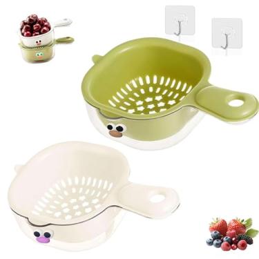 Imagem de Cesta de drenagem de camada dupla de cozinha com alça, mini coador de frutas e escorredor de vegetais para baga e tomate uva (verde + branco)