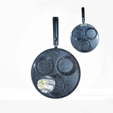 Imagem de Frigideira Antiaderente com 3 Divisórias, Alumínio, Preta, 23cm de Diâmetro, Cabo Baquelite, Compatível com Fogão a Gás, Elétrico, Indução e Vitrocerâmico