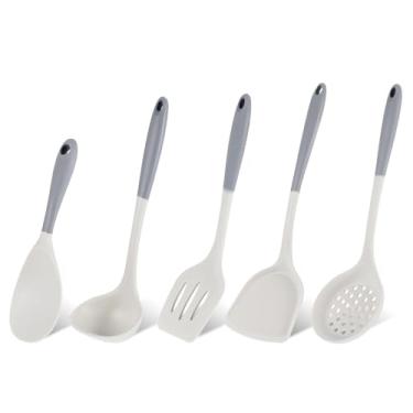 Imagem de Conjunto de 5 espátulas de silicone, espátulas de silicone, espátulas antiaderentes resistentes ao calor, espátulas de silicone sólido resistentes ao calor para ovos, panquecas, peixes