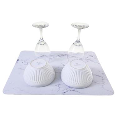 Imagem de Tapete Escorredor Louça Super Absorvente Pia Cozinha Estampa Mármore Base Emborrachada Seca Rápido (1)