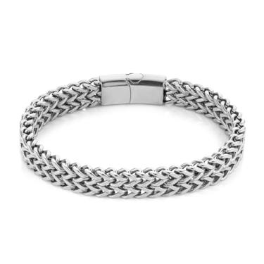 Imagem de HZMAN Pulseira masculina de corrente de franco, fileira dupla, 21 cm, aço inoxidável, resistente, tom dourado e prata para presente, 8.6, Sem Pedra Preciosa