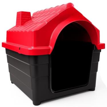 Imagem de Casinha Plástica Cachorro N6 e N7 Porte Médio Com Colchonete(Vermelho,N7)