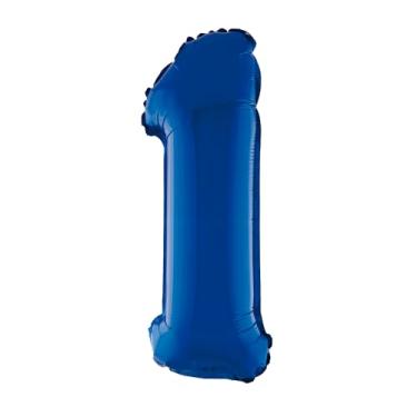 Imagem de BALAO METALIZADO C/CANUDO 16" AZUL NUMERO 1