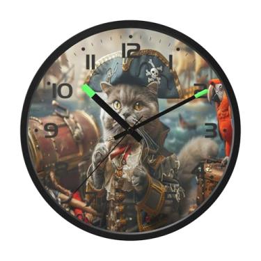 Imagem de SEHANY Relógio de parede engraçado de gato pirata, silencioso, sem tique-taque, operado por bateria, controle de som, luz noturna, relógios de parede para sala de estar, cozinha, quarto, escritório