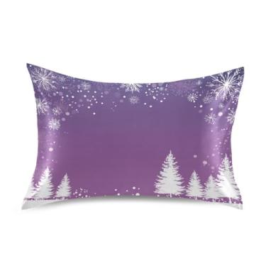 Imagem de ATTX Fronha de almofada branca para árvores de Natal com fecho de envelope para cabelo e pele, macia, respirável, suave, ambos os lados, capa de almofada de seda refrescante (Queen 50 cm × 76 cm, 1