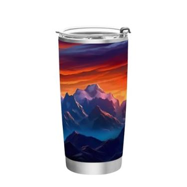Imagem de Blueangle Copo de 590 ml com tampa e canudo, copo de café com água isolada a vácuo de aço inoxidável, caneca de viagem Color Mountains, copo térmico para bebidas quentes e frias (716)