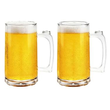 Imagem de Rerii Conjunto de 2 canecas de cerveja de plástico de 510 g com alças, caneca de cerveja transparente reutilizável, copos de cerveja de plástico para casa, hotel, bar, festa, casamento e fantasia