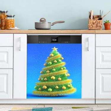 Imagem de ATTX Capa de ímã de lava-louças amarela para árvore de Natal, 58,4 cm C x 66 cm A, decoração da capa da máquina de lavar louça, decalques de armário doméstico e eletrodomésticos adesivos #362