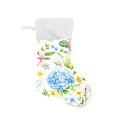 Imagem de GakkiGii Pacote com 2 meias de Natal com flores frescas, decoração grande para pendurar na parede da árvore da lareira, 45 x 31 cm