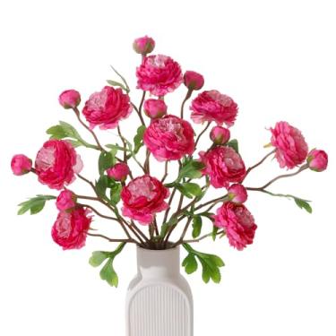 Imagem de Wenhuidr 10 peças, 20 cabeças, peônias, flores artificiais, ranúnculo de seda artificial realista com hastes dobráveis para buquês de flores centros de mesa, decoração de festa de casamento (roxo