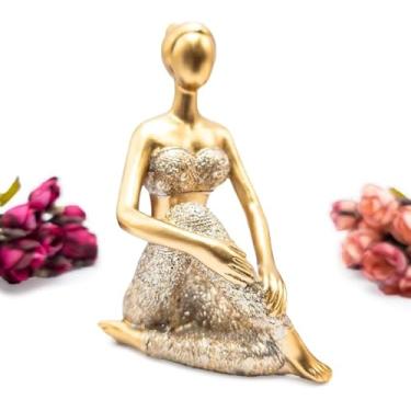 Imagem de Estatueta Decorativa Feminina Sentada, Dourado e Prateado, Resina, Estilo Glamouroso, Tema Elegante