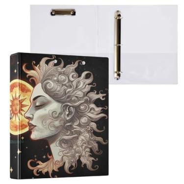 Imagem de Blueangle Fichário de 3 anéis para sol e lua com prancheta e 2 bolsos – Organizador de documentos decorativo de 3 anéis para escritório, suprimentos para reuniões (866)