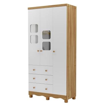Imagem de Guarda Roupa Infantil Uli New 3 Portas E 3 Gavetas Branco Brilho/amêndoa - Móveis Peroba