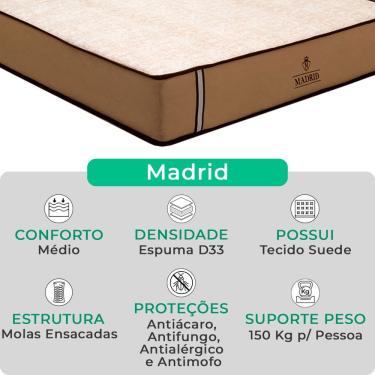 Imagem de Cama Box Queen E Colchão Madrid Molas V-store 158x198x28 Cor:marrom