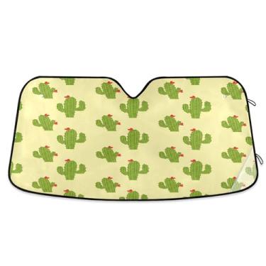 Imagem de SEHANY Pára-brisa de carro cacto planta verde para-sol dobrável janela frontal protetor de viseira solar para carro, SUV, caminhão - Mantenha o veículo fresco, 137 x 81,5 polegadas