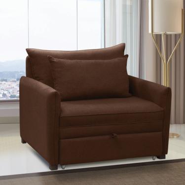 Imagem de Poltrona Cama Retrátil Solteiro Com Rodízio Cloe Bouclê Marrom E03 - D'rossi