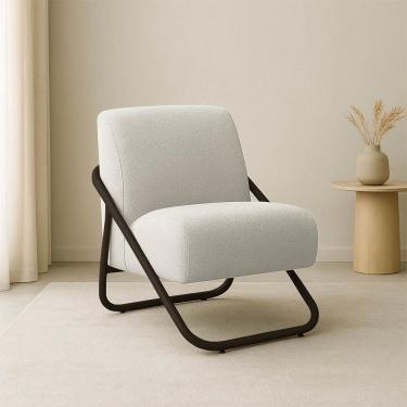 Imagem de Poltrona Sala Decorativa Industrial Preto Martina Bouclê Cinza K01 - D'rossi