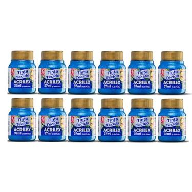 Imagem de Kit 12 Tintas para Tecido Glitter Acrilex 37ml Azul 204 | Brilho Intenso, Fixação a Frio, Alta Durabilidade e Resistência às Lavagens para Artesanato e Customização