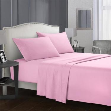Imagem de Jogo de cama liso 3/4 peças, lençol com elástico impermeável, lençol de cama e fronhas macio, Queen, King, casal, tamanho solteiro, branco e cinza, rosa, solteiro, 3 peças