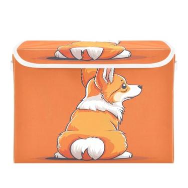 Imagem de CEBUGI Caixotes de armazenamento com tampas, caixa de armazenamento de tecido dobrável, organizadores de cubo de cachorro fofo para prateleiras de armário de casa e quarto 40 x 30 x 30 cm