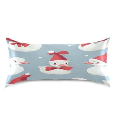 Imagem de Wassud Fronha de cetim para cabelo e pele, patos brancos, vermelho, Natal, lisa, seda, fronhas king size, respirável, com fecho de envelope