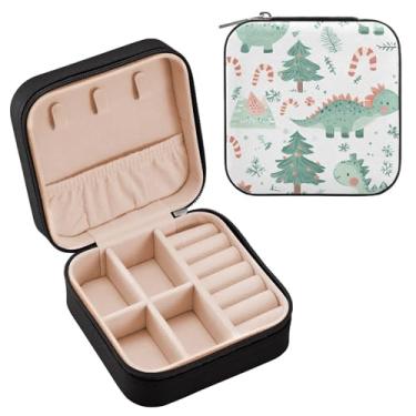 Imagem de Wassud Dinossauros engraçados estojo de joias de viagem para mulheres, meninas, senhoras, noiva, mini organizador de joias de couro PU, caixa quadrada de armazenamento de joias para brincos, anéis
