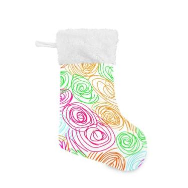 Imagem de Wassud Meia de Natal fofa com punhos brancos rabiscos e redemoinhos 45,7 cm grande para decoração de lareira e cornija de lareira 1 pacote