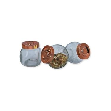 Imagem de Conjunto Porta Temperos 3 Potes de Vidro, 180ml, Rosé, 8x8x6cm, Organizador de Condimentos para Cozinha