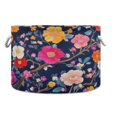 Imagem de WELLDAY Cesta de corda de algodão flores coloridas cesta de lavanderia para bebê para sala de estar, lavanderia, berçário, travesseiros, decoração de casa