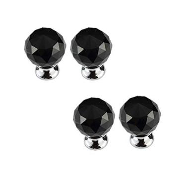 Imagem de FAFACAI Puxadores de móveis, maçanetas de porta, gaveta de armário de cozinha, puxador de cristal, 4 peças, puxadores de ferragens, furo único, maçaneta de porta de guarda-roupa (branco) (preto)