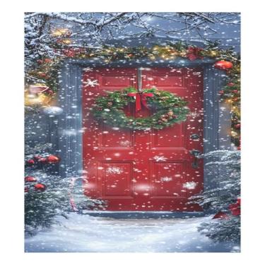 Imagem de STAYTOP Porta vermelha festiva guirlanda de Natal capa magnética para máquina de lavar louça, 58 x 66 cm, capa decorativa para geladeira para porta da frente, adesivo, máquina de lavar, painel de