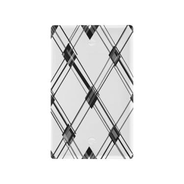 Imagem de Wassud Placa de cobertura de interruptor de luz quadriculada com grade de diamante decorativa para tomadas elétricas Placa de parede em branco 11,5 x 7,6 cm