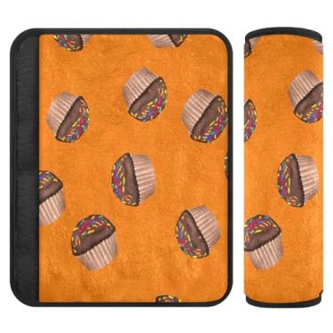 Imagem de Burbuja Capa para cinto de segurança de carro Chocolate Cupcakes Protetor de cinto de segurança de carro macio confortável para alça de ombro de assento, 1 par pequeno