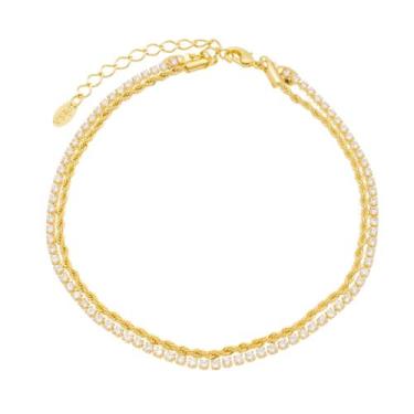 Imagem de Tornozeleira piuka meg duas voltas cordão baiano e zircônias folheada 