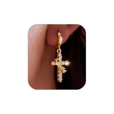 Imagem de Brincos de cruz de ouro para mulheres/homens, brincos pendentes modernos e delicados brincos de argola aretes de hombre de ouro hipoalergênicos joias religiosas presentes, Small, Cobre, Sem pedra
