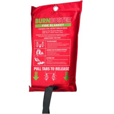Imagem de BURNBUSTER Cobertor de incêndio de emergência - Cobertor de supressão de fogo certificado ASTM para casa, cozinha, churrasqueira, acampamento, carro e mais - 101,6 cm x 101,6 cm, tecido retardador de