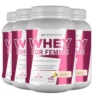 Imagem de 4x whey for femme + colageno hidrolisado 900g baunilha hf suplementos